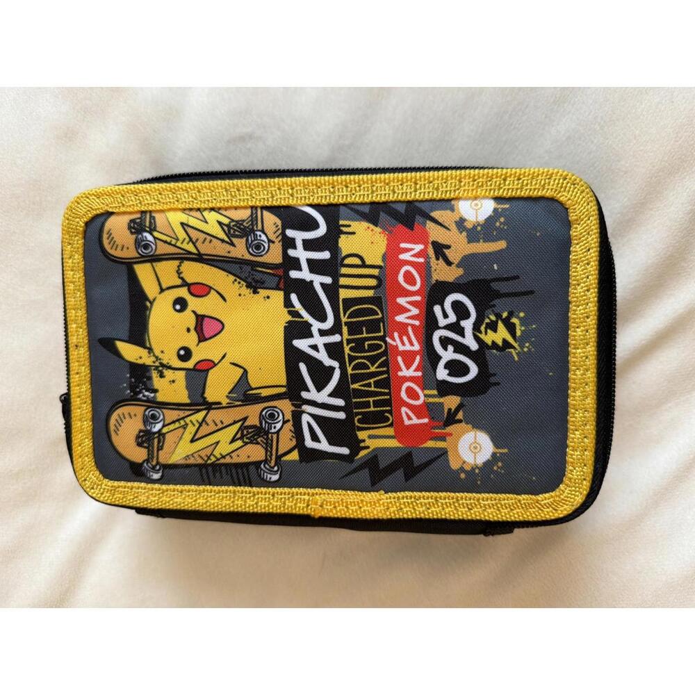 Pokemon Pikachu Charged Up Pencil Case Multi Compartment Art Organizer Pouch 025